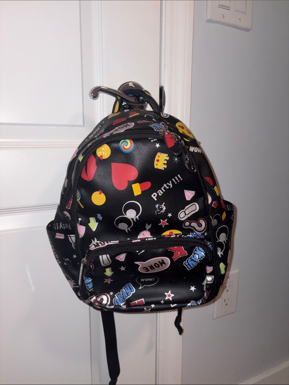 Kids Black Patterned Mini Backpack - Playful Icons